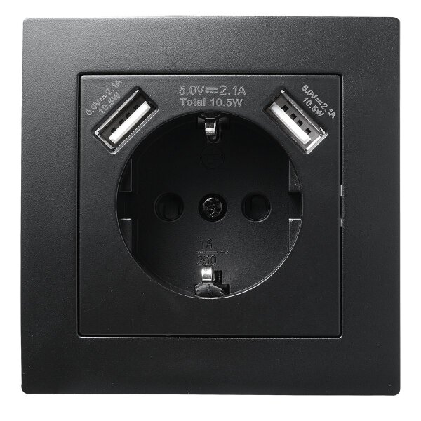 Schutzkontakt-Steckdose mit 2x USB McPower Flair,250V, 5V/2,1A,UP,matt schwarz