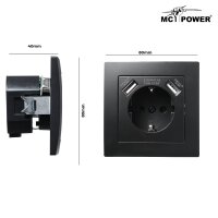 Schutzkontakt-Steckdose mit 2x USB McPower Flair,250V, 5V/2,1A,UP,matt schwarz