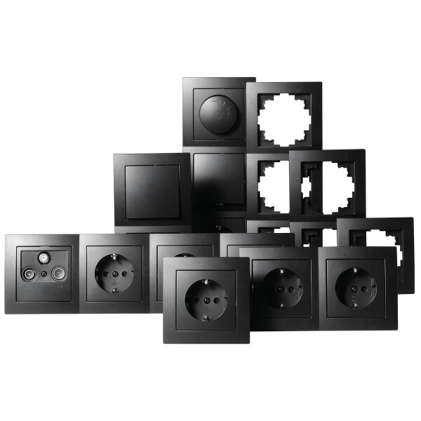 Schalter und Steckdosen Set McPower Flair Wohnlandschaft, matt schwarz, 20-tlg.
