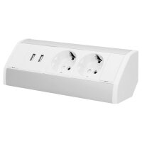 Steckdosenblock Aufbau, silber-wei&szlig;, 2fach, 2 USB...