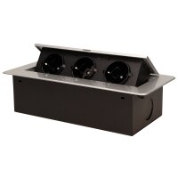 Tisch-Einbausteckdose, 3fach, silber-schwarz, 2500W