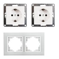 Steckdosen Set McPower Flair Beginner 2S-Style Profi wei&szlig; + Glasrahmen, Steckanschluss