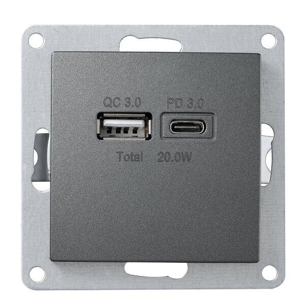 USB-Ladedose McPower Flair 2-fach, USB-C, PD 3.0 20W, anthrazit