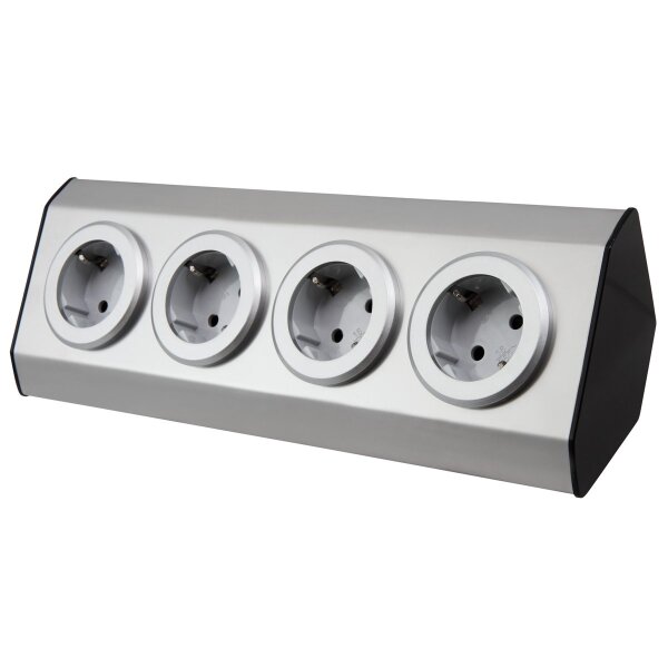 Steckdosenblock McPower Premium Aufbau, Edelstahl, 4-fach Schutzkontakt