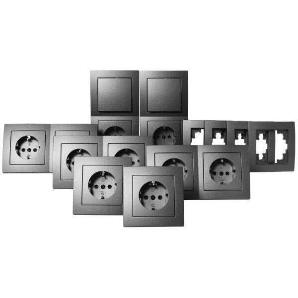 Schalter und Steckdosen Set McPower Flair Standard Plus 21-teilig, anthrazit