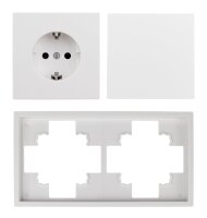 Schalter und Steckdosen Set McPower Shallow T&uuml;r 2-fach Profi 3-teilig, Steckanschluss