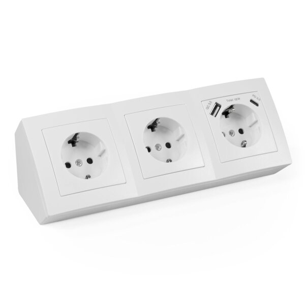 Steckdosenblock McPower Flair wei&szlig;, 3-fach Schutzkontakt + USB-C / USB-A