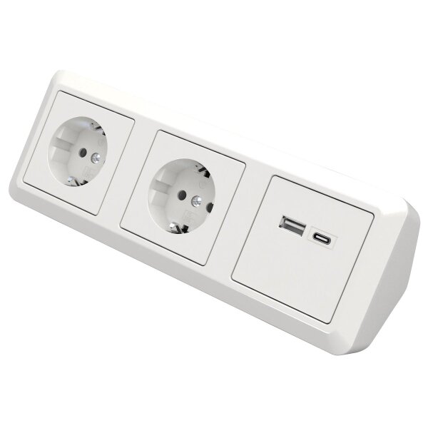 Steckdosenblock McPower Cup Aufbau, wei&szlig;, 2-fach Schutzkontakt + 2x USB A+C