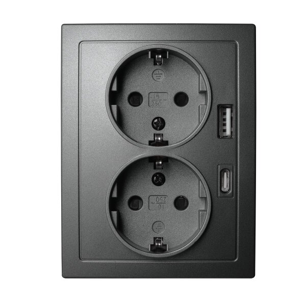 Schutzkontakt-Steckdose McPower Flair 2-fach, 250V~/16A, USB-A+C, PD20W