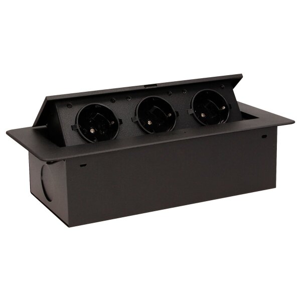 Tisch-Einbausteckdose, 3fach, schwarz, 2500W