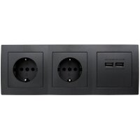 Steckdosenblock McPower Flair anthrazit, 2-fach Schutzkontakt + 2x USB