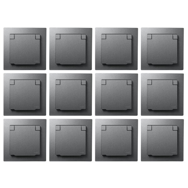 Schutzkontakt-Steckdose McPower Flair, 250V~/16A, IP44, anthrazit, 12er-Pack