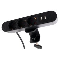 Tischsteckdose McPower SK-03A 3x Steckdose, 2x USB, inkl. Tischklemme, 2m Kabel