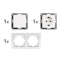 Schalter und Steckdosen Set McPower Flair T&uuml;r 2-fach Profi, wei&szlig;, 3-teilig, Steckanschluss