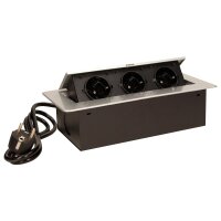 Tisch-Einbausteckdose, 3fach, silber-schwarz, 2500W, 1,5m...