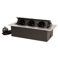 Tisch-Einbausteckdose, 3fach, silber-schwarz, 2500W, 1,5m...