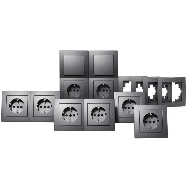 Schalter und Steckdosen Set McPower Flair Standard 20-teilig, anthrazit