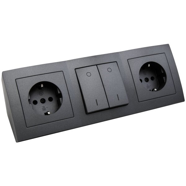 Steckdosenblock McPower Flair anthrazit, 2-fach Schutzkontakt + Schalter