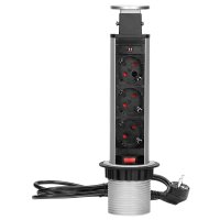 Tisch-Einbausteckdose,Turm &Oslash; 6cm  3 fach, silber,...