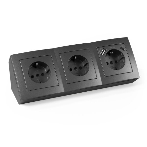 Steckdosenblock McPower Flair anthrazit, 3-fach Schutzkontakt + USB-C / USB-A