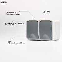 Feuchtraum Doppelsteckdose McPower Fix, Steckanschluss, 250V~/16A, IP54, AP