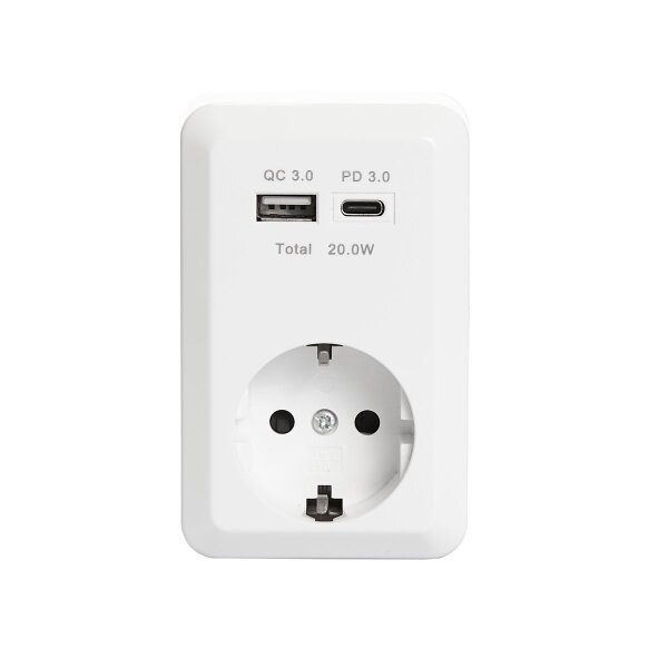 Schutzkontakt-Steckdose McPower Finery, 250V/16A, 1x USB-C mit PD20W + 1x USB-A