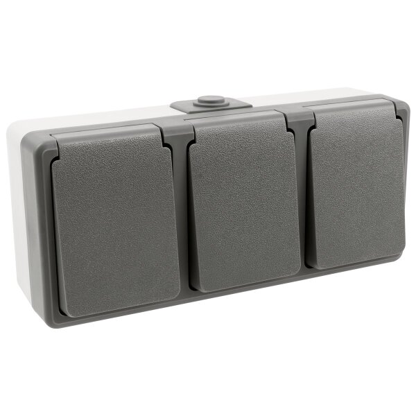 Feuchtraum Dreifach-Steckdose McPower Secure, 250V~/16A, IP44, AP, grau