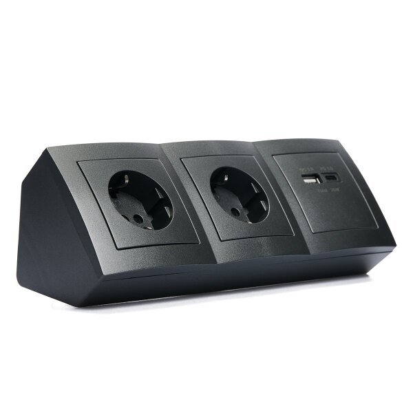 Steckdosenblock McPower Flair anthrazit, 2-fach Schutzkontakt, 2x USB A+C