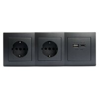 Steckdosenblock McPower Flair anthrazit, 2-fach Schutzkontakt, 2x USB A+C