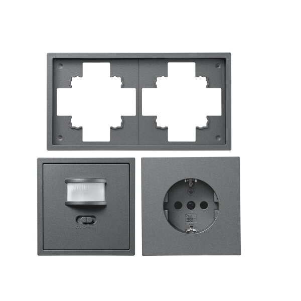 Schalter und Steckdosen Set McPower Shallow PIR anthrazit, 3-teilig