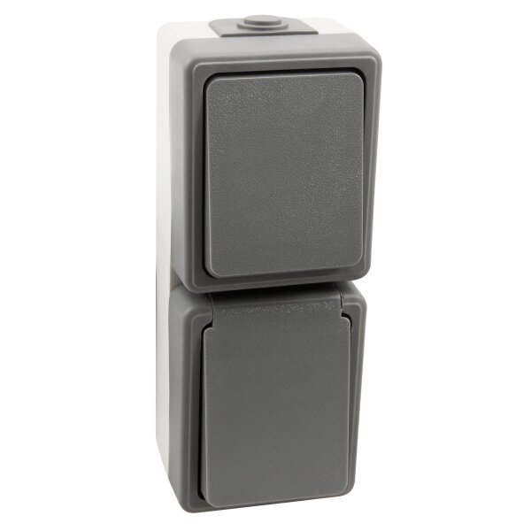 Feuchtraum Kombi-Dose McPower Secure 250V~, Schalter+Steckdose, IP44, AP, grau
