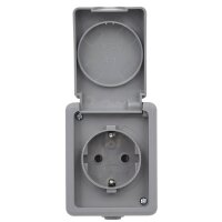 Feuchtraum Steckdose McPower Secure, 250V~/16A, IP44, AP, grau