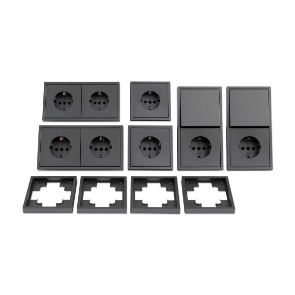 Schalter und Steckdosen Set McPower Shallow Standard 20-teilig, anthrazit, Steckanschluss