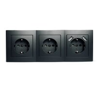 Steckdosenblock McPower Flair Aufbau, matt schwarz, 3-fach Schutzkontakt + USB