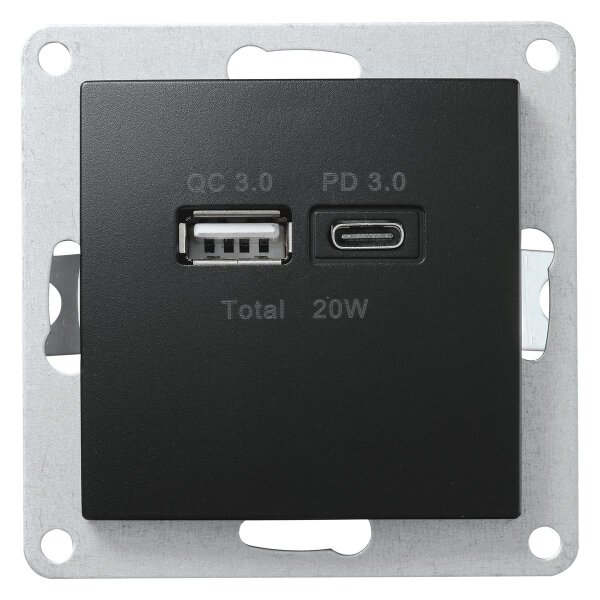 USB-Ladedose McPower Flair 2-fach, USB-C, PD 3.0 20W, matt schwarz