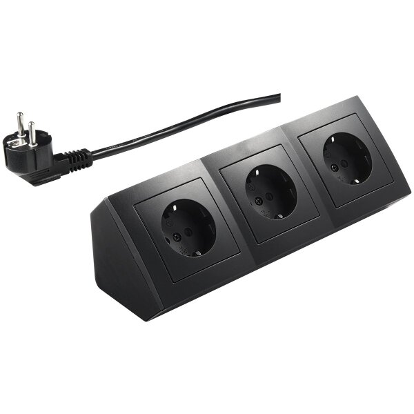 Steckdosenblock McPower Flair 250V~/16A, schwarz, 3-fach, 2m Kabel+ Stecker