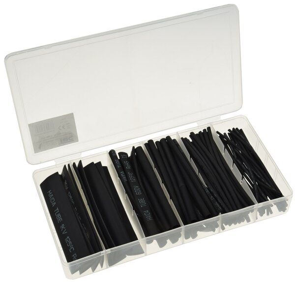 Schrumpfschlauch-Sortiment, 100-teilig - in praktischer Box, schwarz