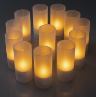 LED Teelichter, 12er Set, mit Windschutz - wiederaufladbar auf Ladestation
