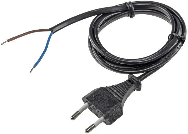Netzkabel Euro, blankes Ende, 1,5m - H03VVH2-F2 0,75 mm&sup2; 2,5A/250V schwarz