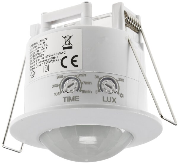 Decken-Einbau-Bewegungsmelder 360&deg; - PIR, LED geeignet, 6m Detektion, wei&szlig;