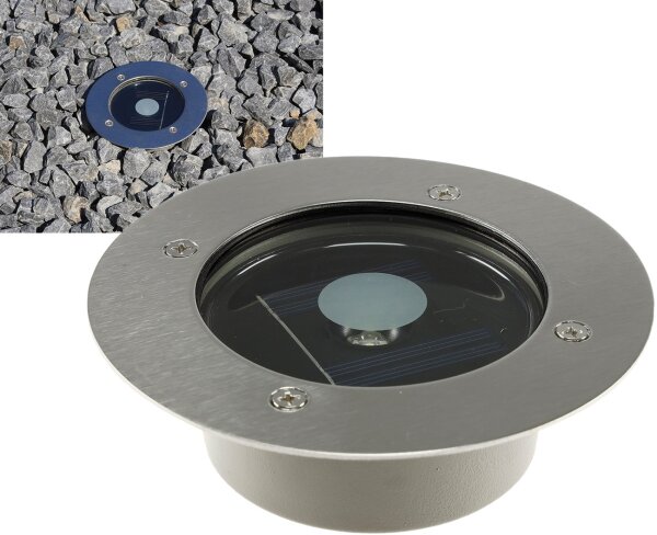 Solar LED Bodenstrahler "CTB-R", rund - &Oslash;xH 12x4cm, IP44, Edelstahl-Front