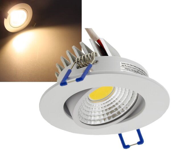 LED-Einbauleuchte "COB-5", 5W, 420lm - ALU, 3000K, 95&deg;, &Oslash;85xT47mm, Rahmen wei&szlig;