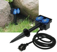 Gartensteckdose mit Erdspie&szlig;, 2-fach - IP44, 2m Kabel