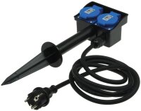 Gartensteckdose mit Erdspie&szlig;, 2-fach - IP44, 2m Kabel