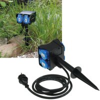 Gartensteckdose mit Erdspie&szlig;, 4-fach - IP44, 2m Kabel