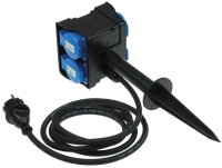 Gartensteckdose mit Erdspie&szlig;, 4-fach - IP44, 2m Kabel