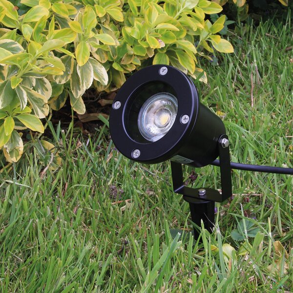 Gartenleuchte "CT-GS10", schwarz - 230V, 1,5m Kabel+Erdspie&szlig;, GU10 Fassung