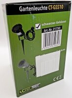Gartenleuchte "CT-GS10", schwarz - 230V, 1,5m Kabel+Erdspie&szlig;, GU10 Fassung