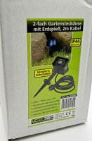 Gartensteckdose mit Erdspie&szlig;, 2-fach - IP44, 2m Kabel, Zeitschaltuhr