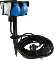 Gartensteckdose mit Erdspie&szlig;, 4-fach - IP44, 10m Kabel